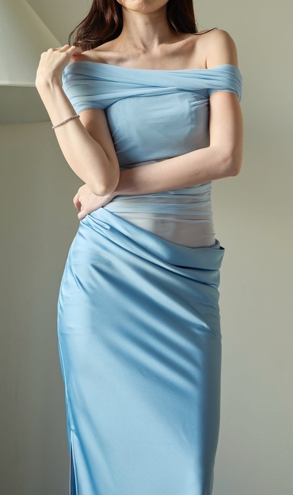 Dallan Off-Shoulder Mesh Maxi Dress