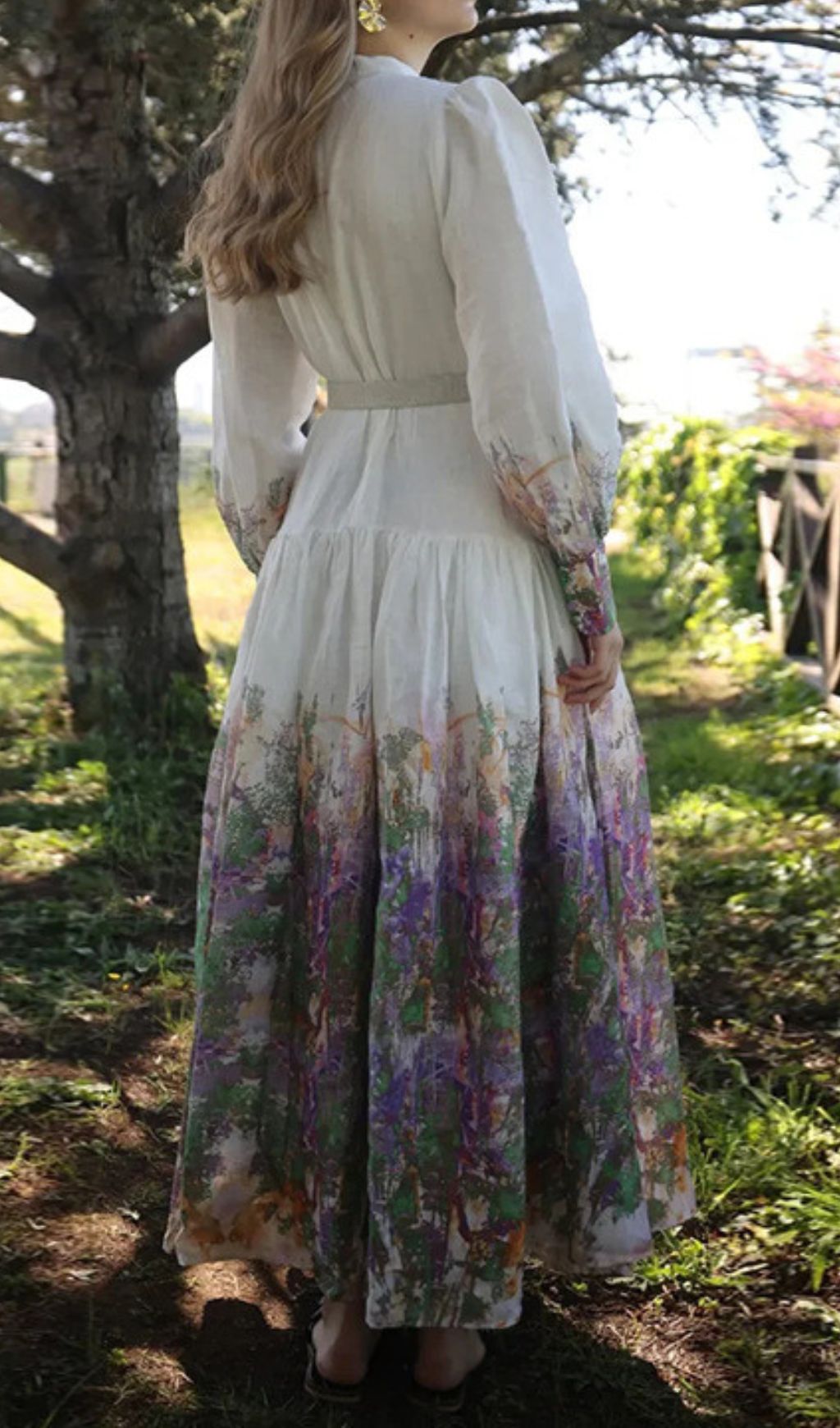 Huela Artistic Flow Maxi Dress | Vibrant Print Long Sleeve for Women