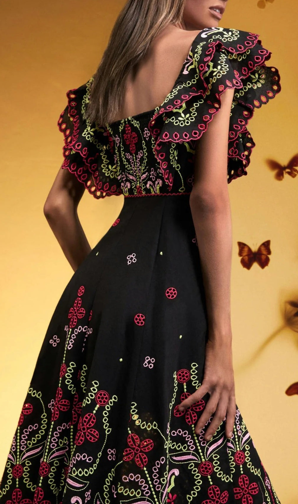 Bonnie Embroidery Ruffle Midi Dress