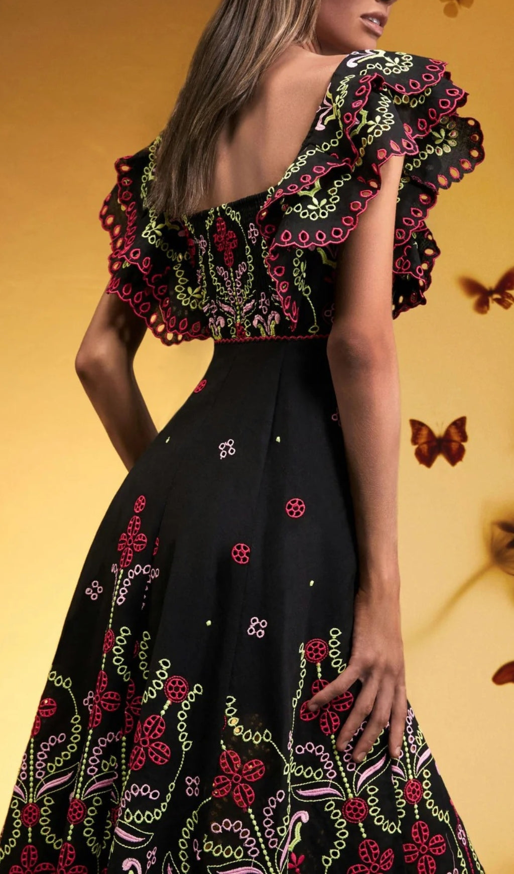 Bonnie Embroidery Ruffle Midi Dress