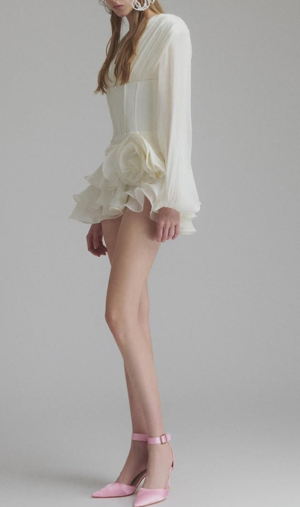 Darion White Corset Flower Long Sleeve Mini Dress