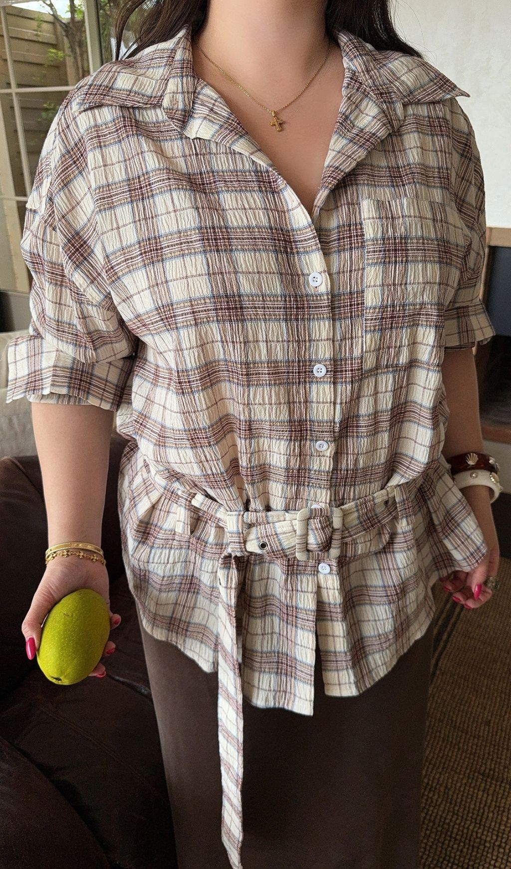 Lailah Plaid Long-Sleeved Plus Size Shirt Top