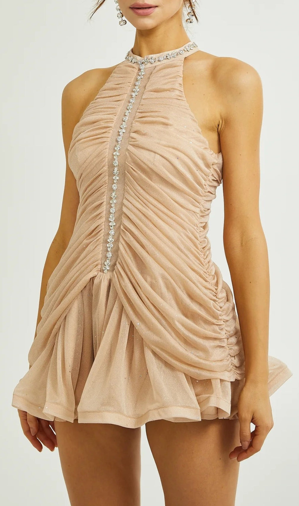 Amenae Embellished Ruched Mini Dress