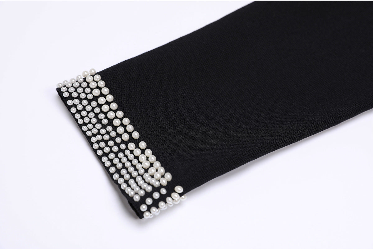 Fatin Black Knit Beaded Cardigan & Midi Dress