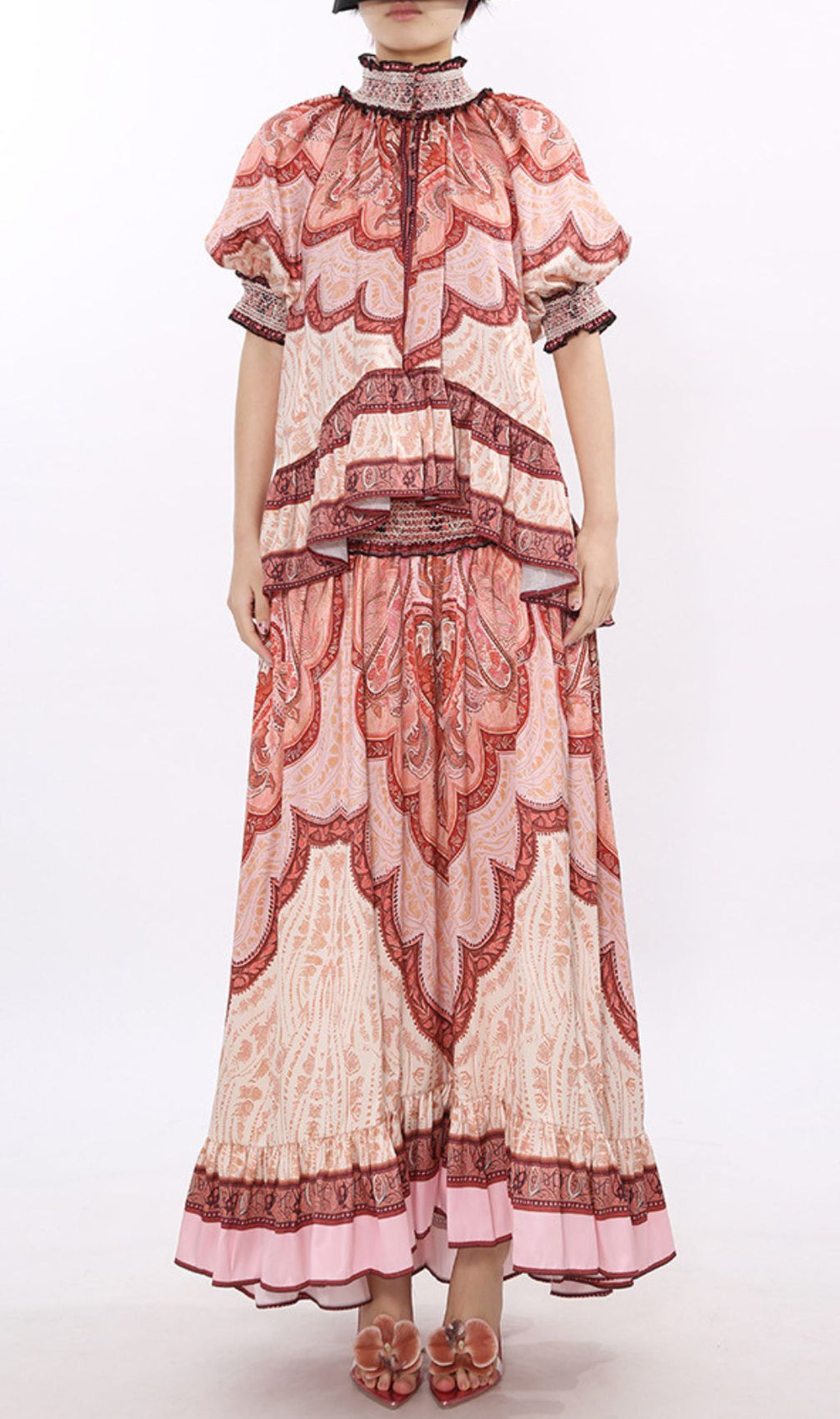 Jono Bohemian Paisley Printed Two-Piece Maxi Set for Women