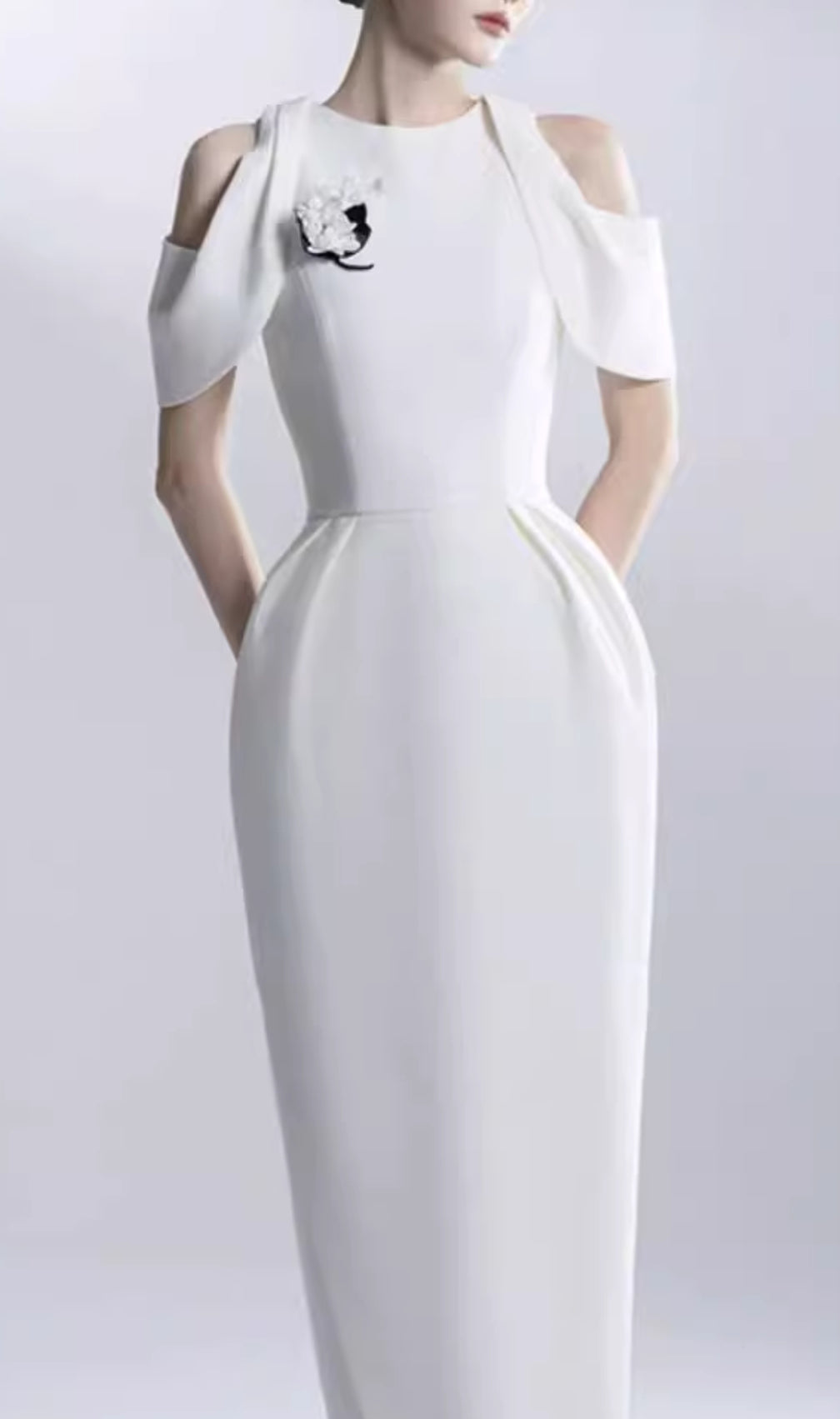 Chaeli White Embellished Midi Dress