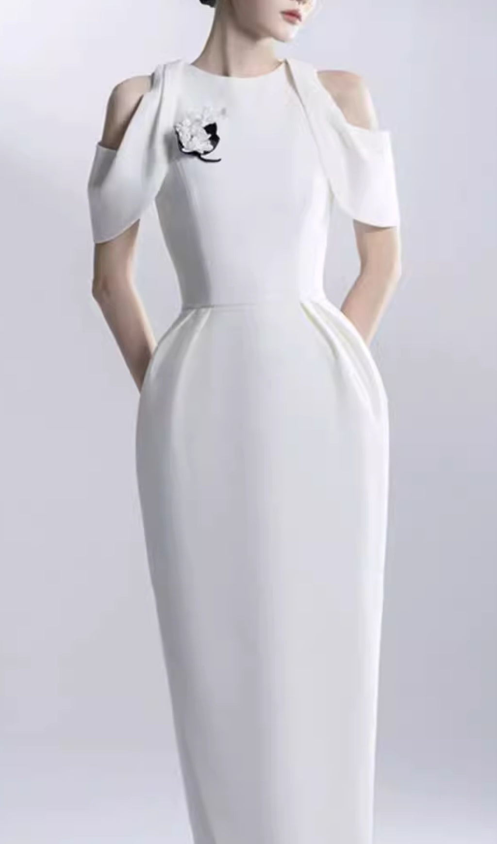 Chaeli White Embellished Midi Dress