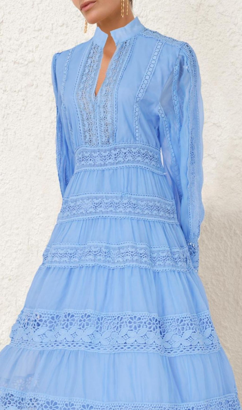 Kamaria Blue Tiered Lace Maxi Dress - Effortless Elegance
