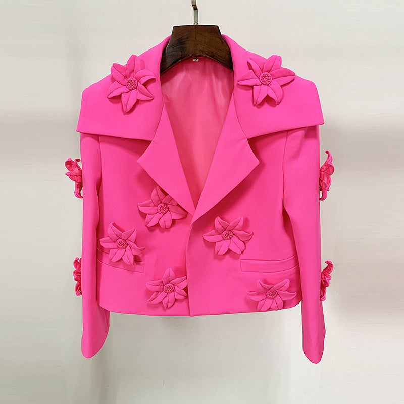 Achal Fuchsia 3D Floral Cropped Blazer - Statement Style