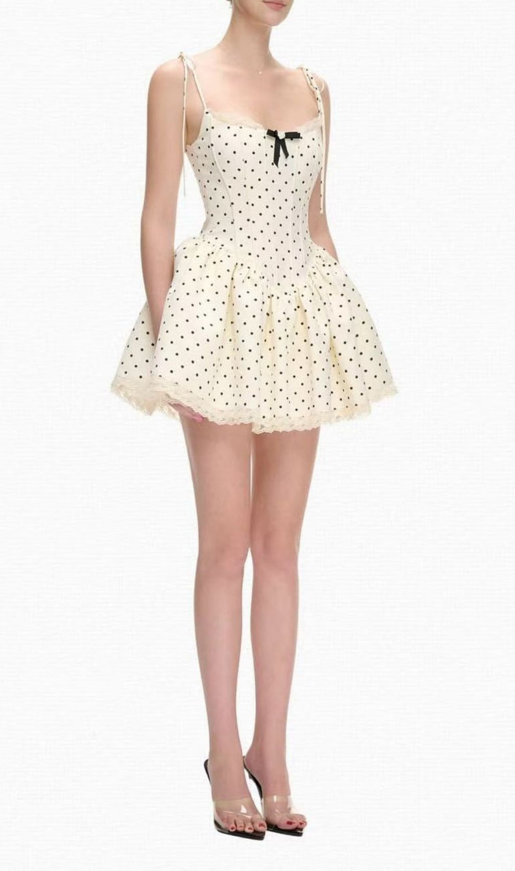 Katrien Polka Dot Corset Mini Dress | Chic Tie-Strap Ruffle Style