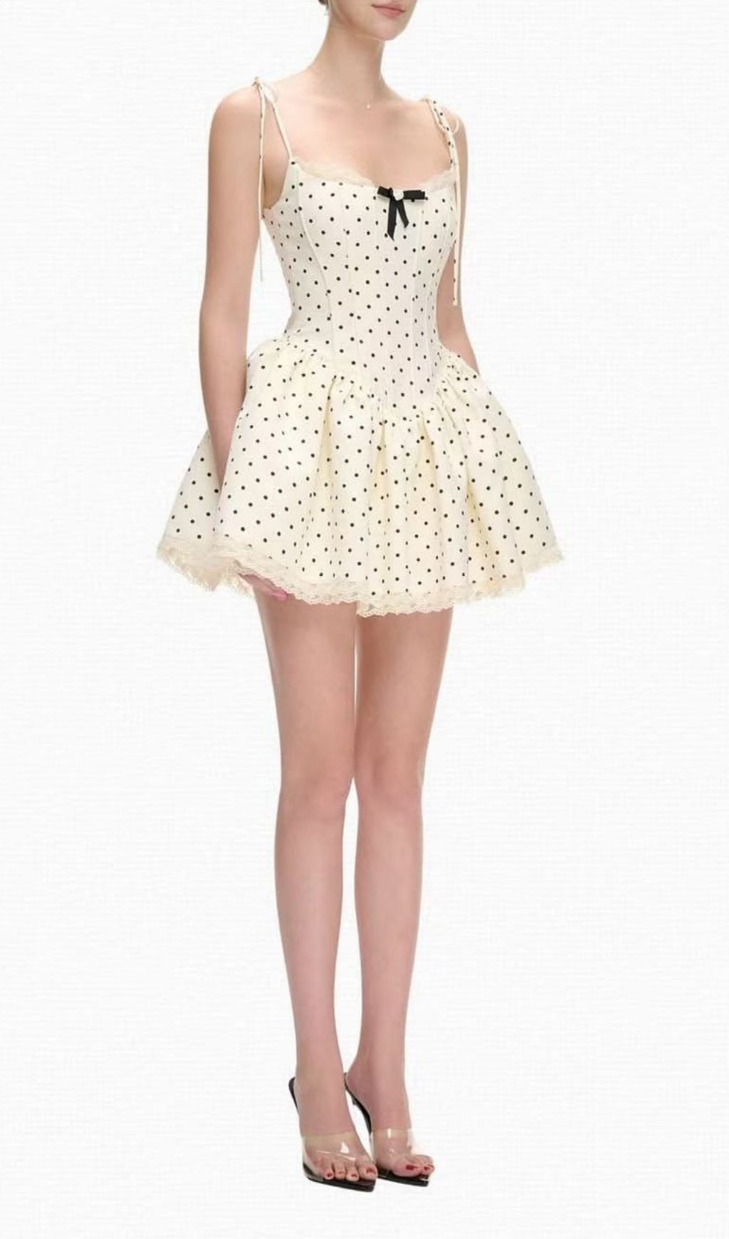 Katrien Polka Dot Corset Mini Dress | Chic Tie-Strap Ruffle Style