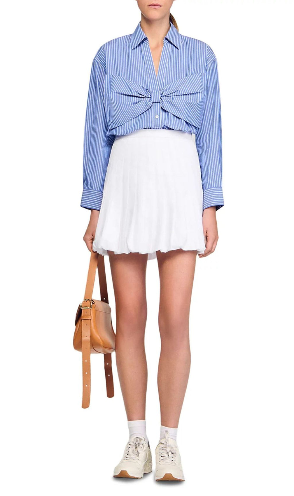 Effortless Chic: Striped Oversized Bow Cotton Blouse