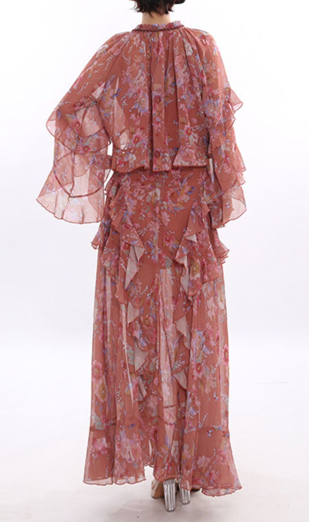 Boho Chic Floral Ruffle Top & Maxi Skirt Set