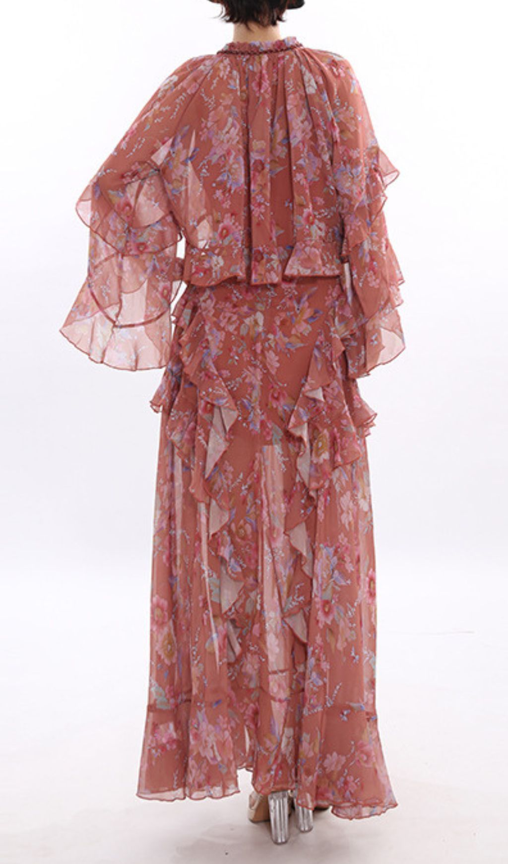 Boho Chic Floral Ruffle Top & Maxi Skirt Set