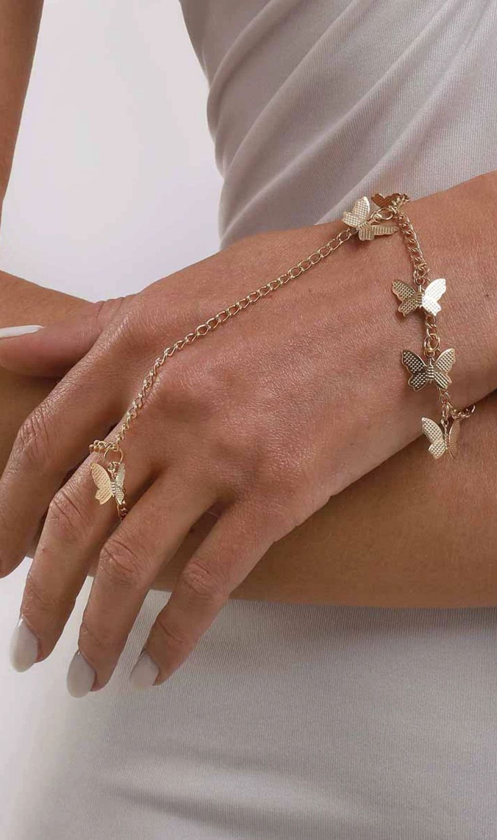 Jovita Dainty Gold Butterfly Hand Chain Finger Ring Bracelet for Women