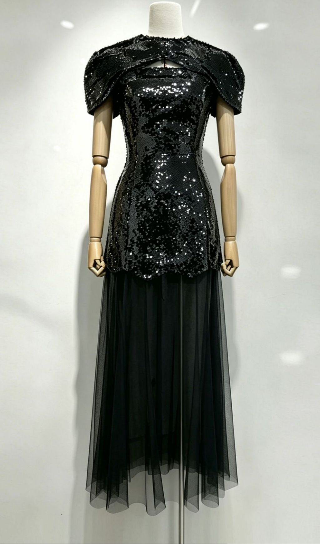 Kota Black Sequin Mesh Maxi Dress