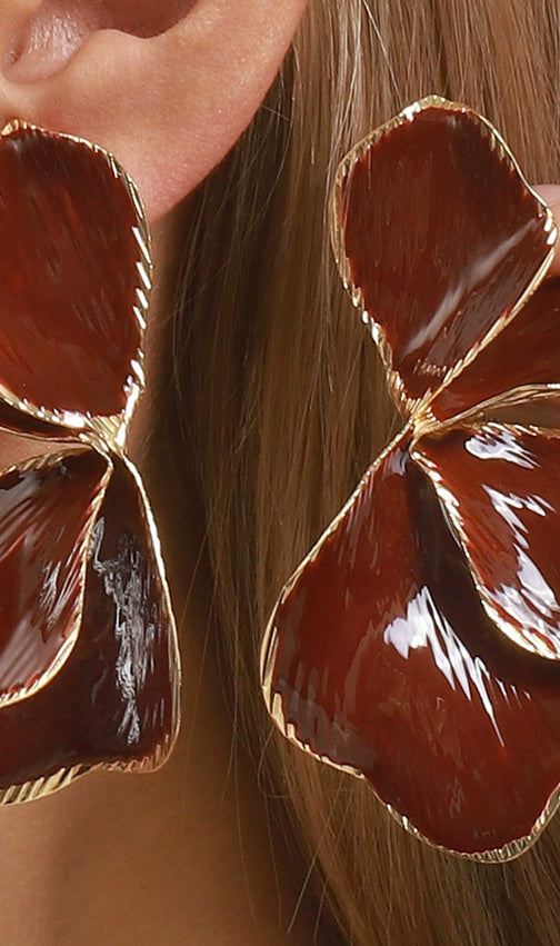 Juin Elegant Wine Red Floral Statement Earrings - Petal Drop Design