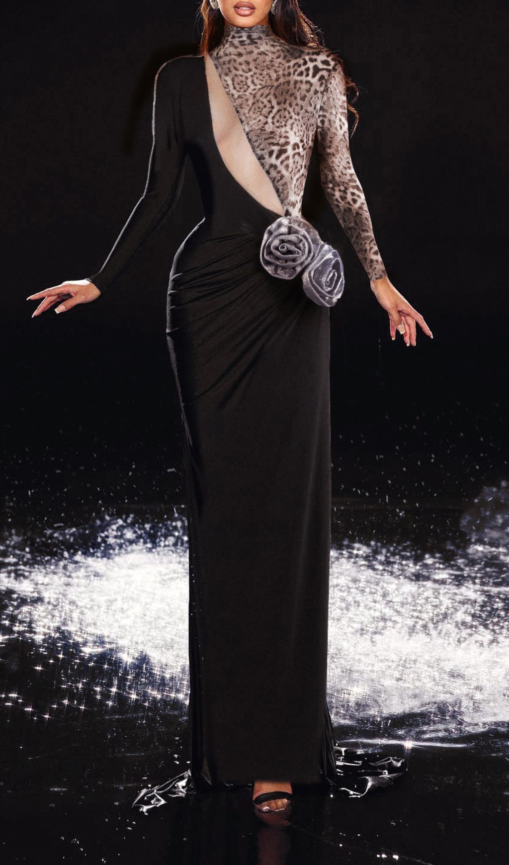 Faye Black Leopard Flower Maxi Dress