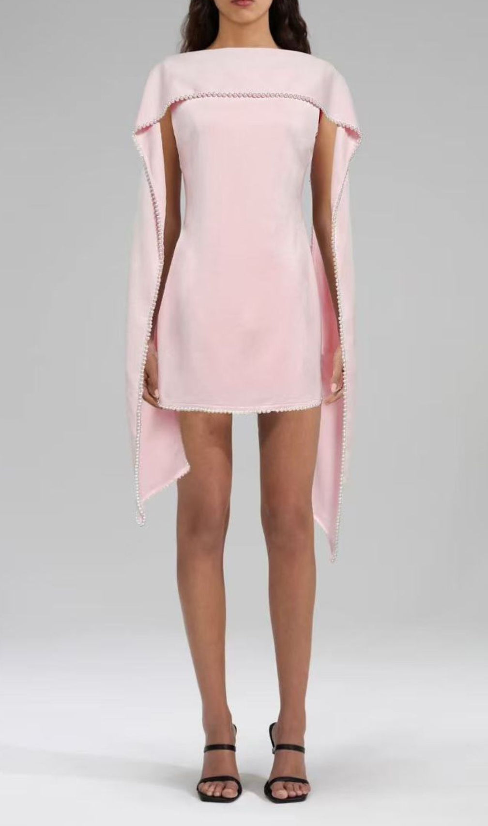 Johari Pearl-Trimmed Cape Mini Dress - Dazzling Bodycon for Women