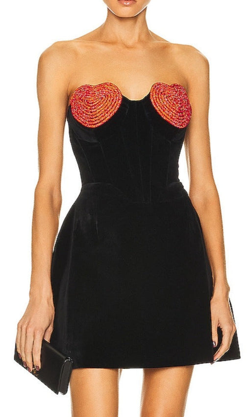 Azusa Red Crystal Heart Mini Dress