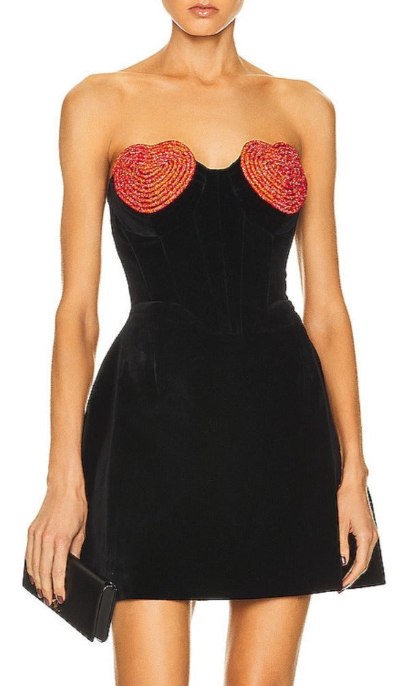 Azusa Red Crystal Heart Mini Dress