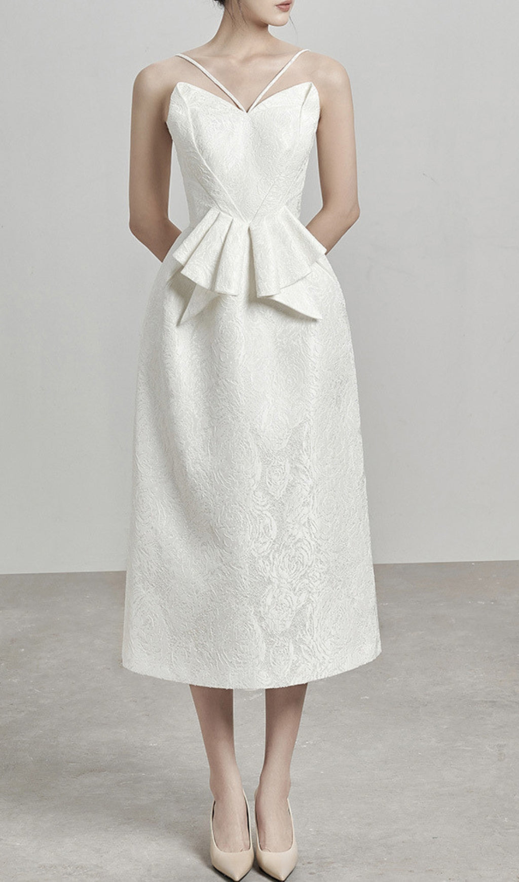 Arachne White Jacquard Midi Dress