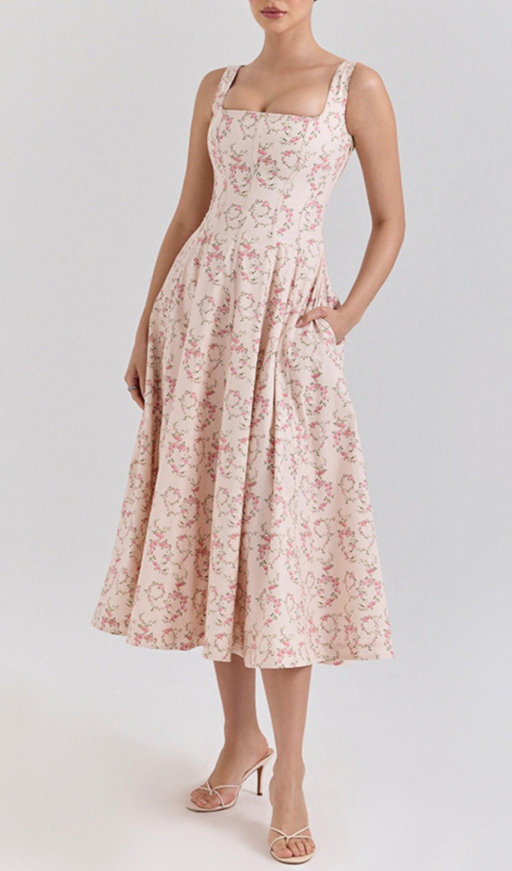 Erté Square Neck Floral Printed Midi Dress
