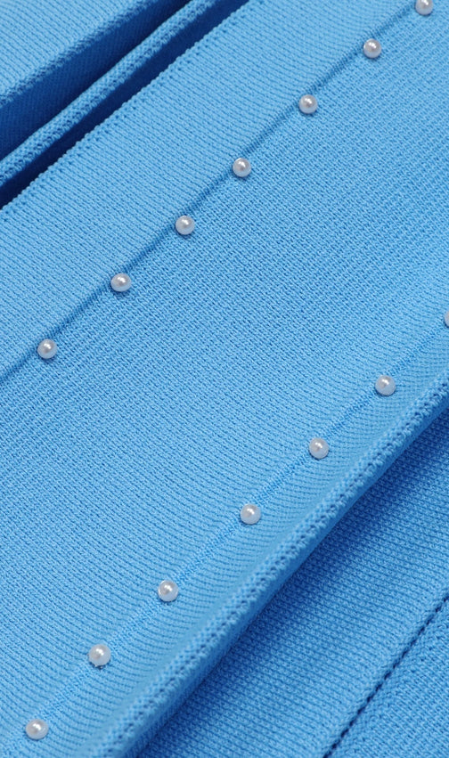 Kirby Blue Sleeveless Beaded Knit Mini Dress