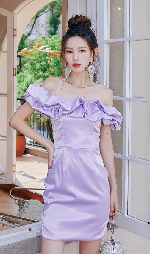 Dolores Ruffle Strapless mini Dress-purple
