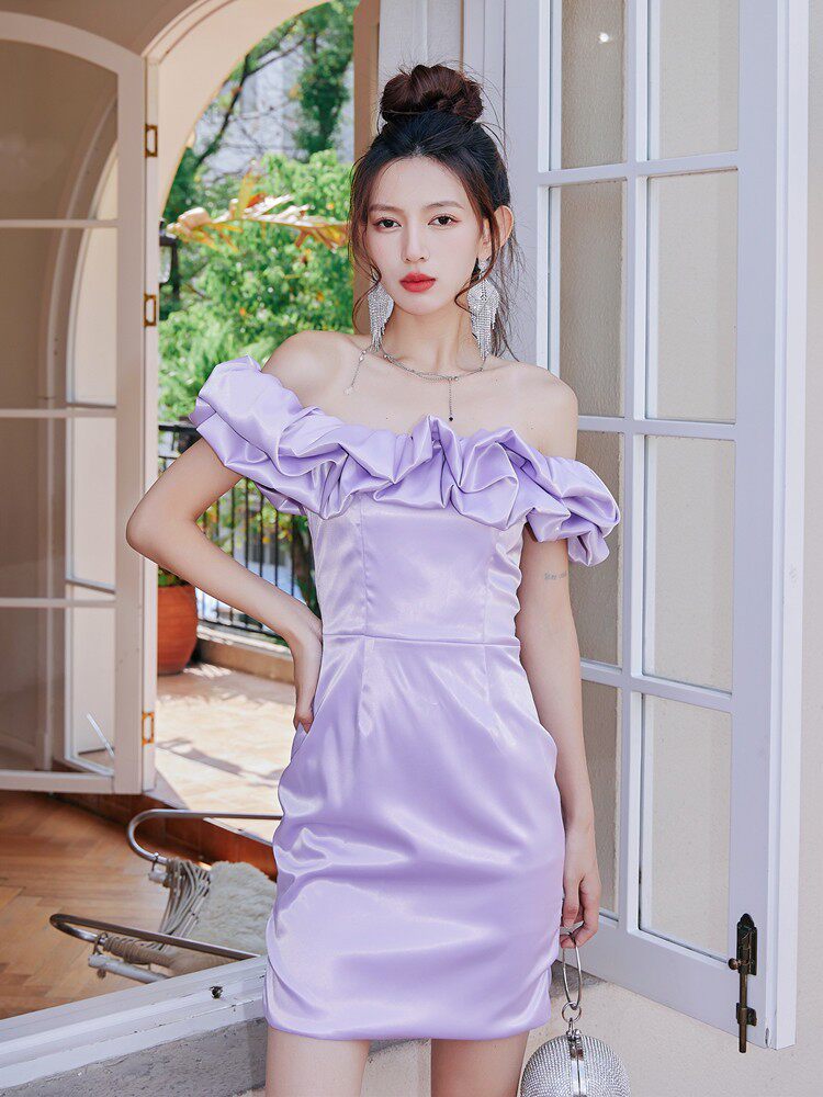 Dolores Ruffle Strapless mini Dress-purple