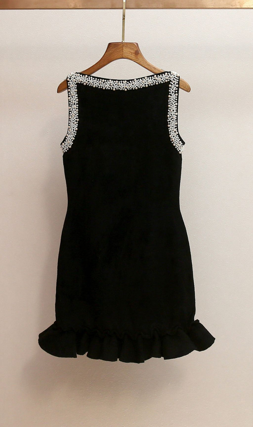 Chic Faux-Pearl Beaded Mini Dress - Sleeveless Ruffle Hem Cocktail Dress