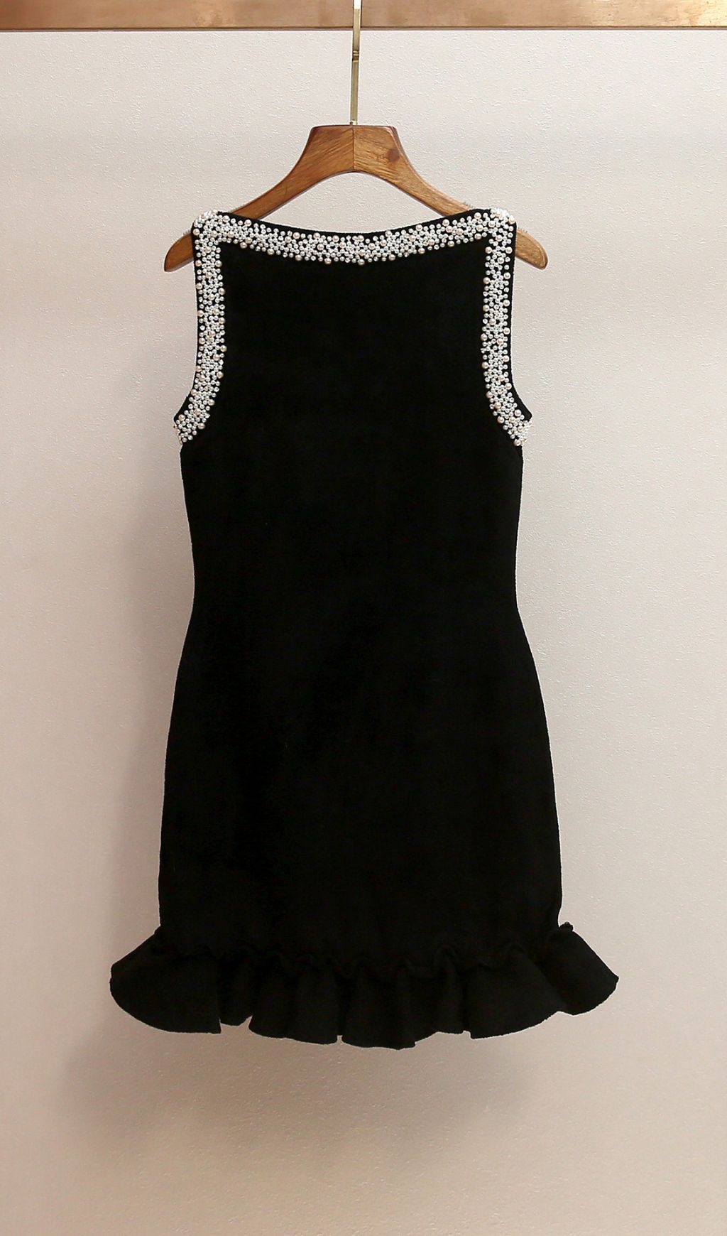 Chic Faux-Pearl Beaded Mini Dress - Sleeveless Ruffle Hem Cocktail Dress