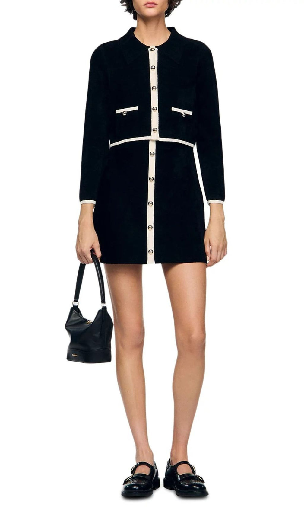 Jenne Chic Two-Tone Knit Cardigan Top | Classic Black & Cream Trim