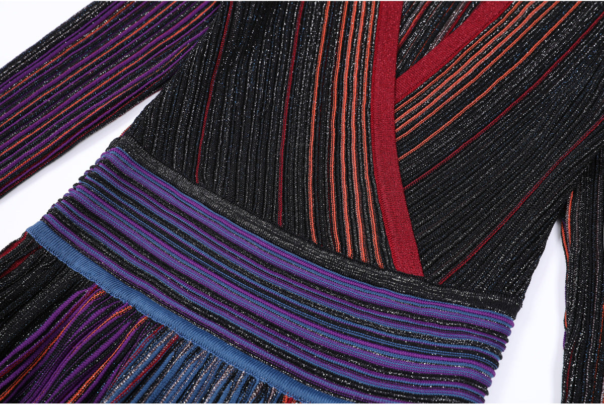 Giada Blue V-Neck Long Sleeve Midi Dress