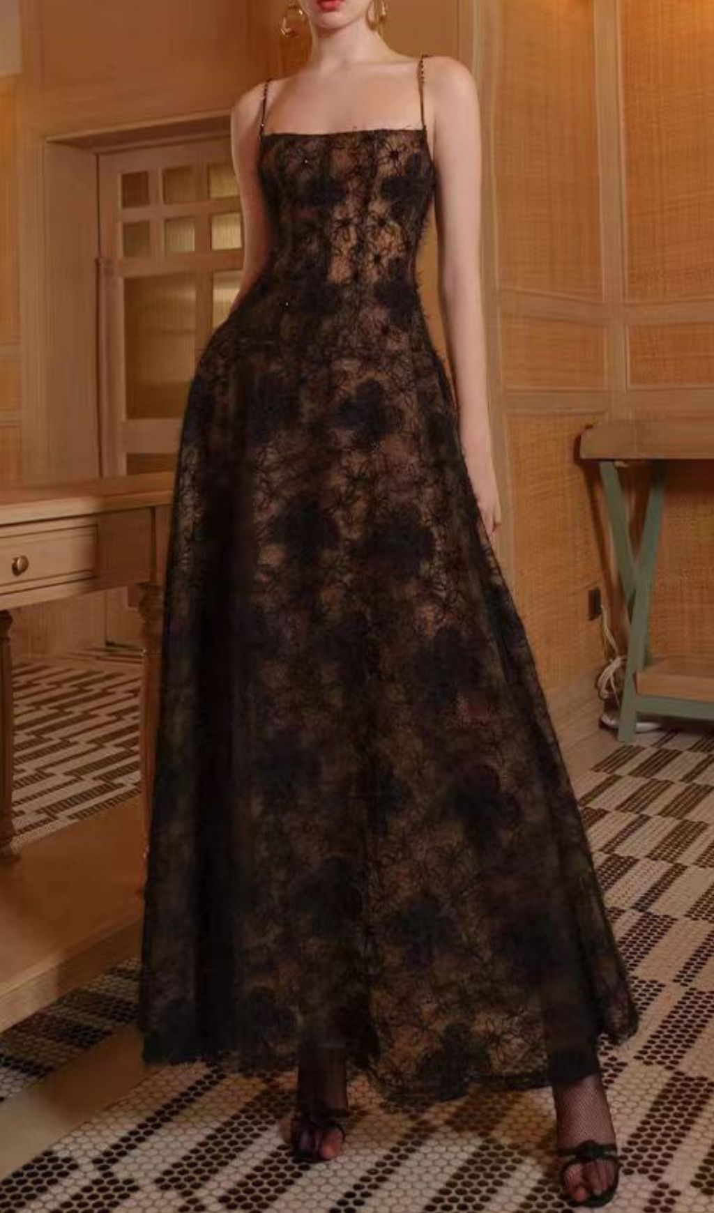 Jora Black Plush Floral Maxi Gown | Opulent Evening & Gala Dress for Women