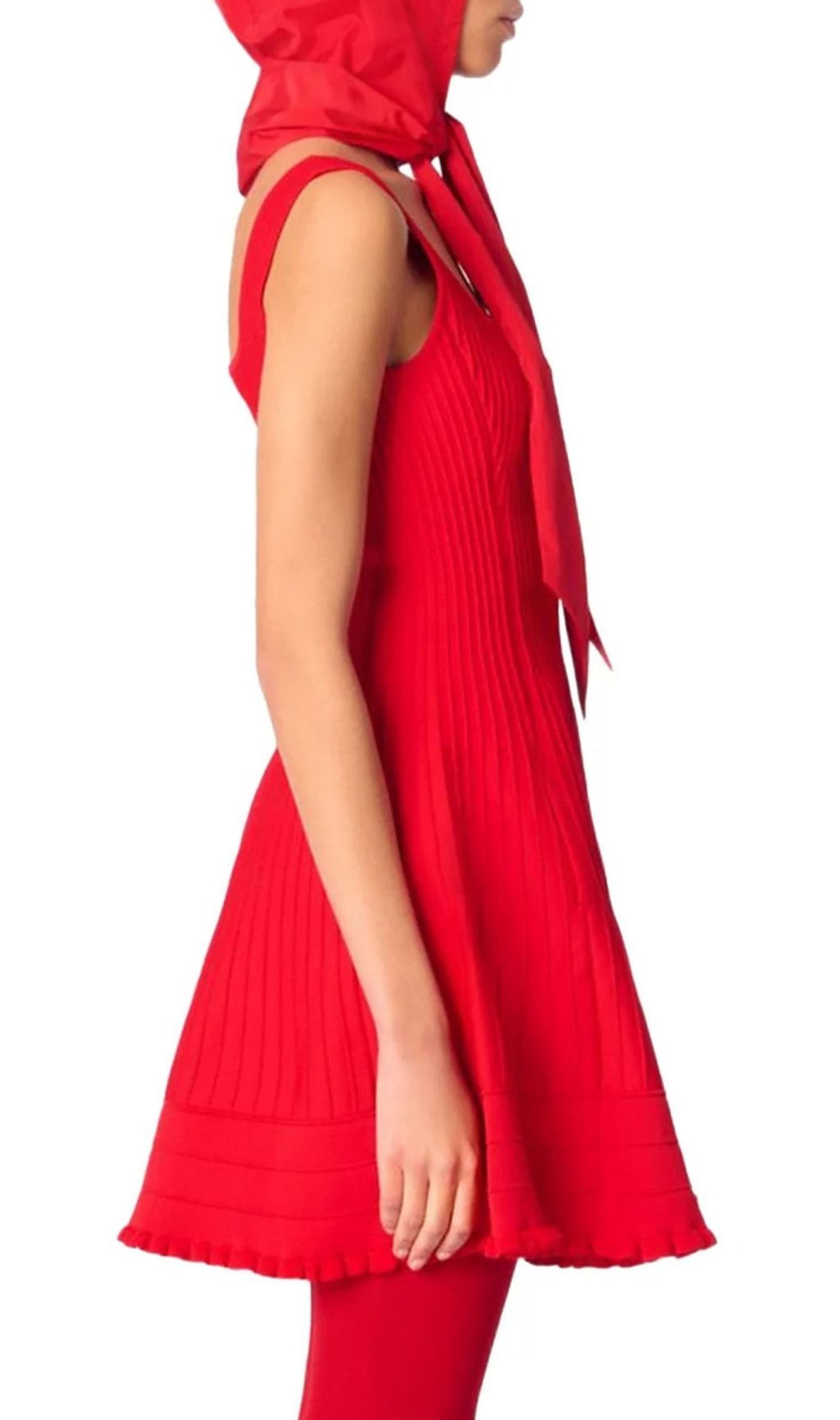 Vibrant Red Rib-Knit Fit & Flare Mini Dress | Chic Square Neck Sleeveless