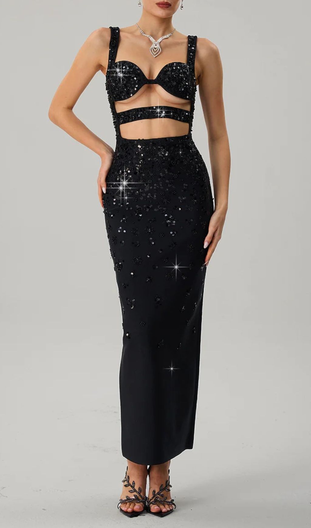Glamorous Sequin Cutout Bandage Maxi Dress - Dazzling Evening Gown