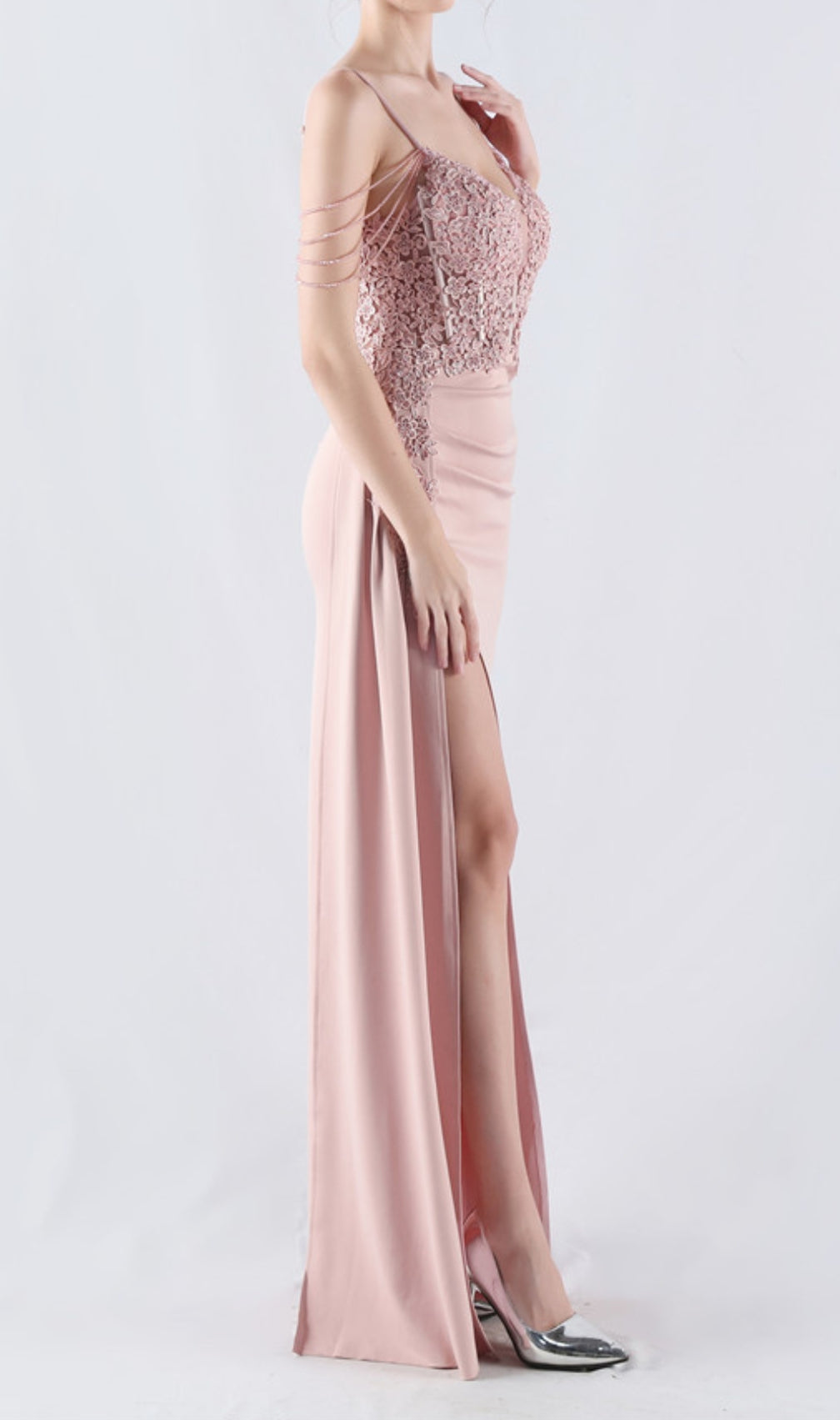 Chofa Pink Flower Bead Corset Maxi Dress