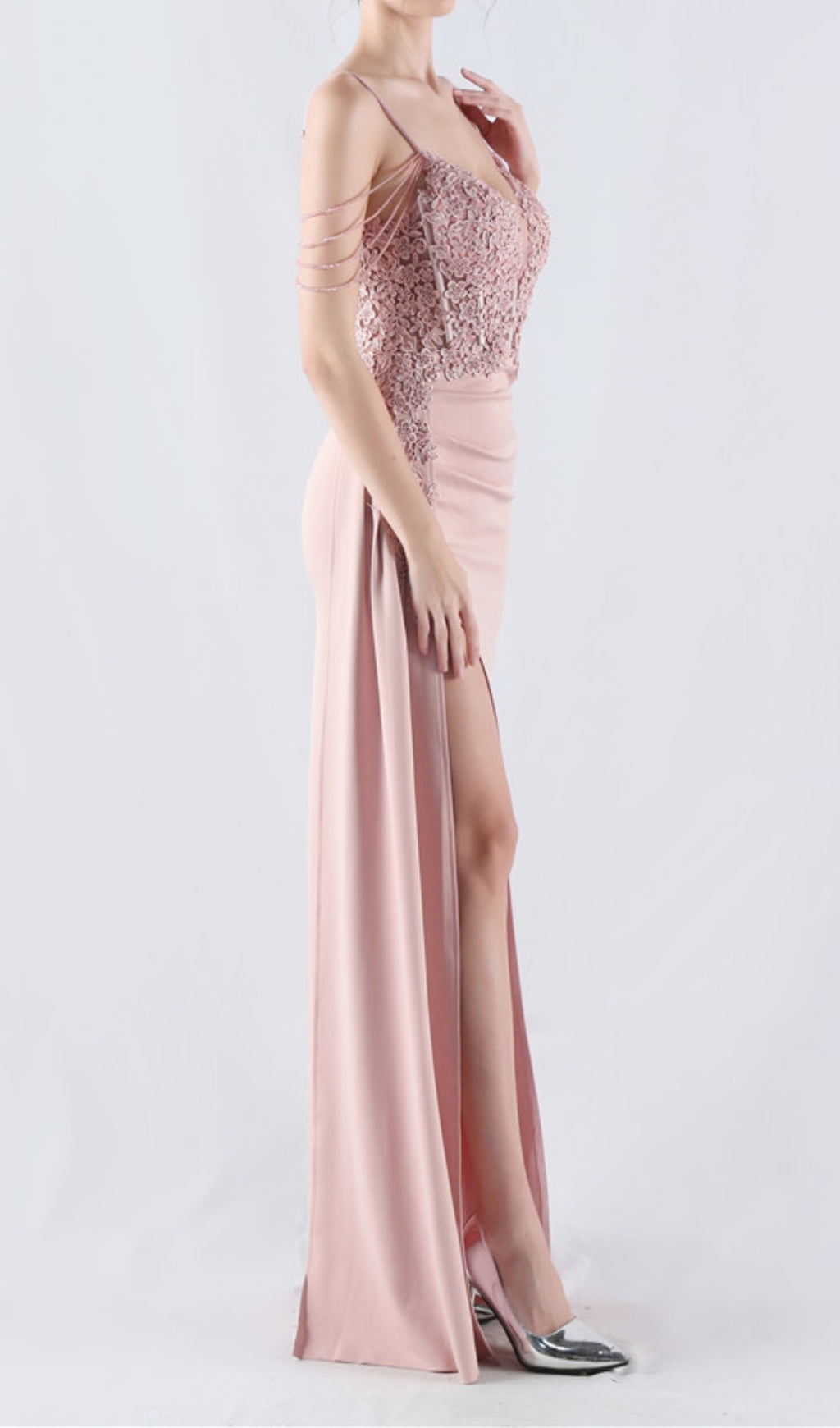 Chofa Pink Flower Bead Corset Maxi Dress