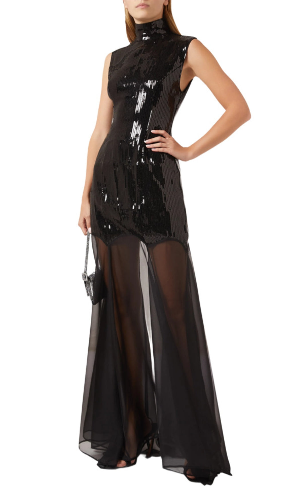Eliana Black Sequin Mesh Maxi Dress