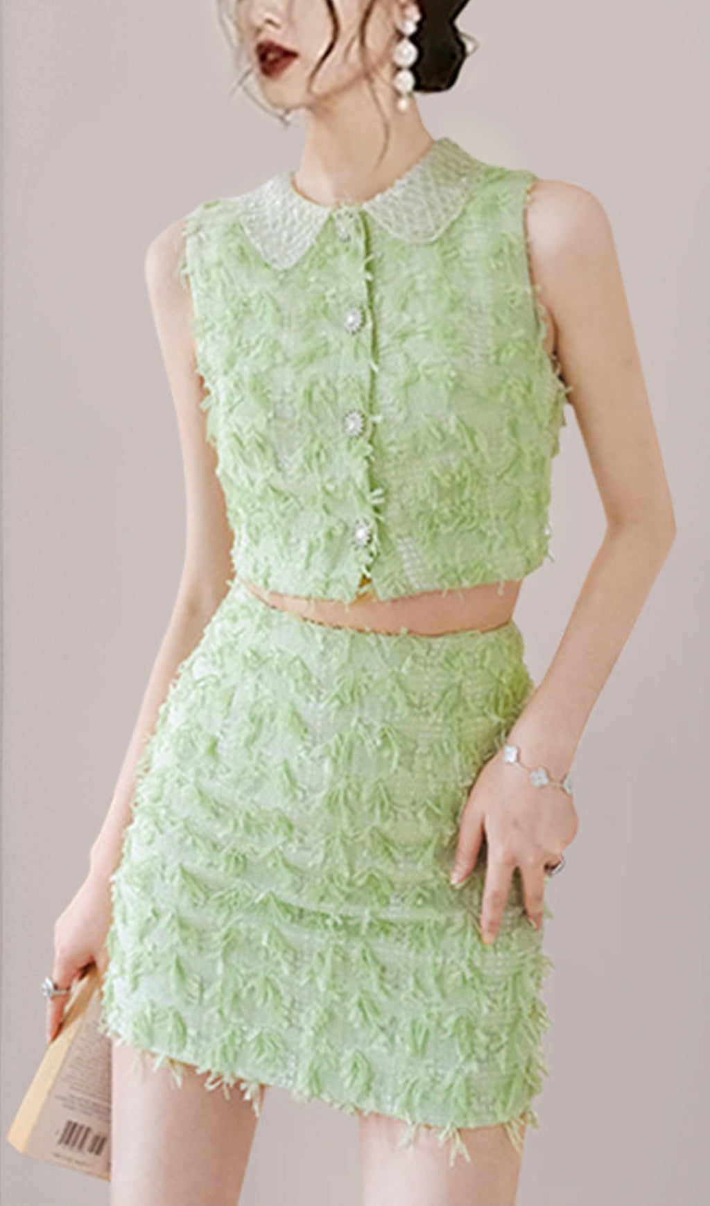 Anwen Raw Edge Crop Top And Skirt Set