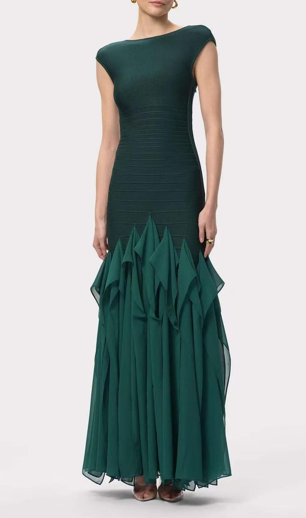 Keltie Emerald Green Ruffle Bandage Maxi Gown - Elegant Sculpting Evening Dress