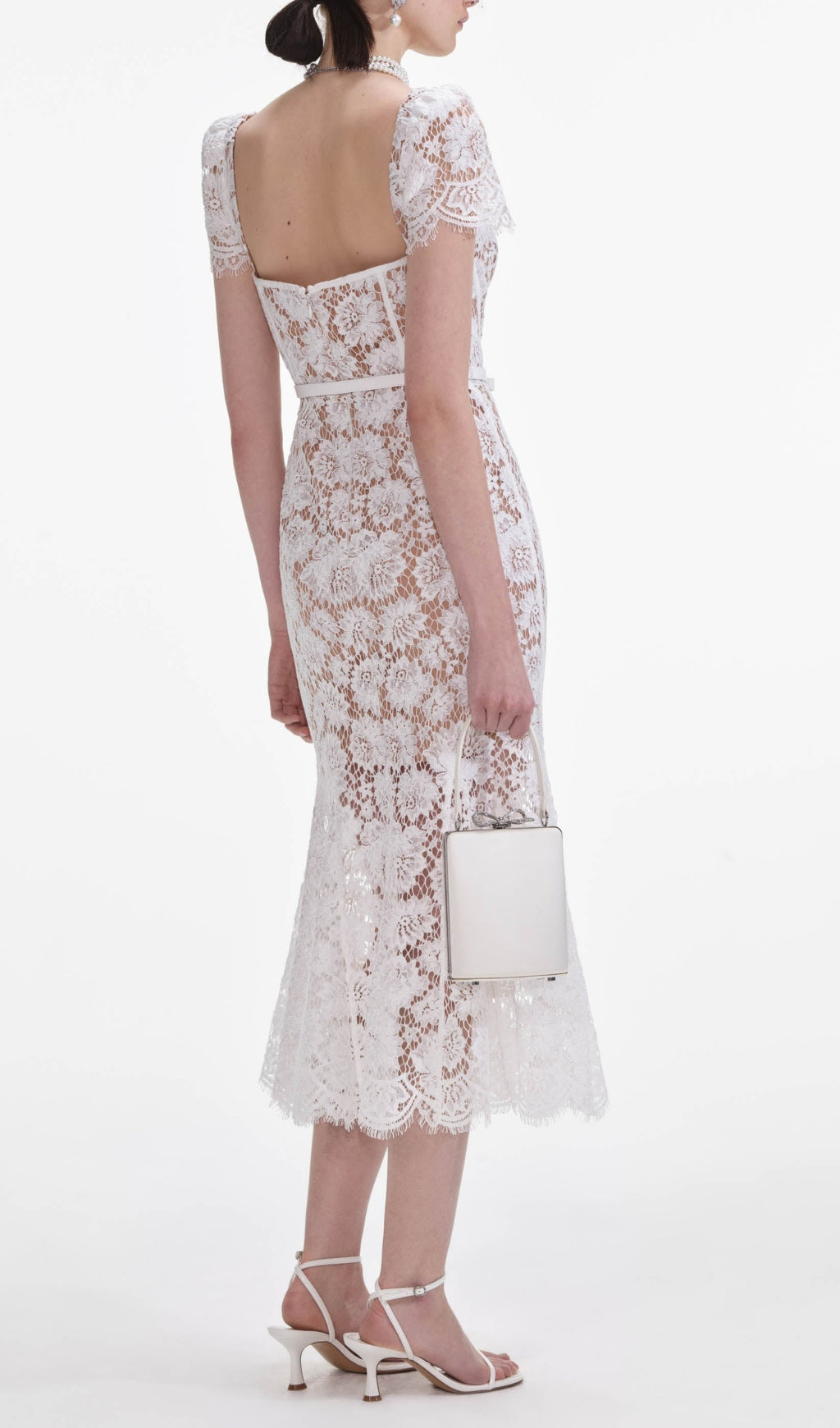 White Fine Lace Midi Dress