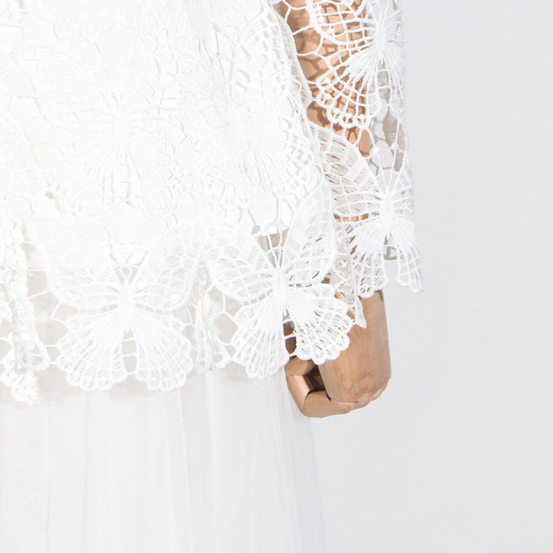 Ceyla Flower Embroidery Mesh Skirt Set