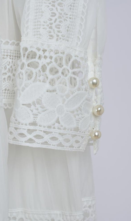 Kamara Enchanting White Lace Maxi Dress - Elegant Long Sleeve Tiered Gown