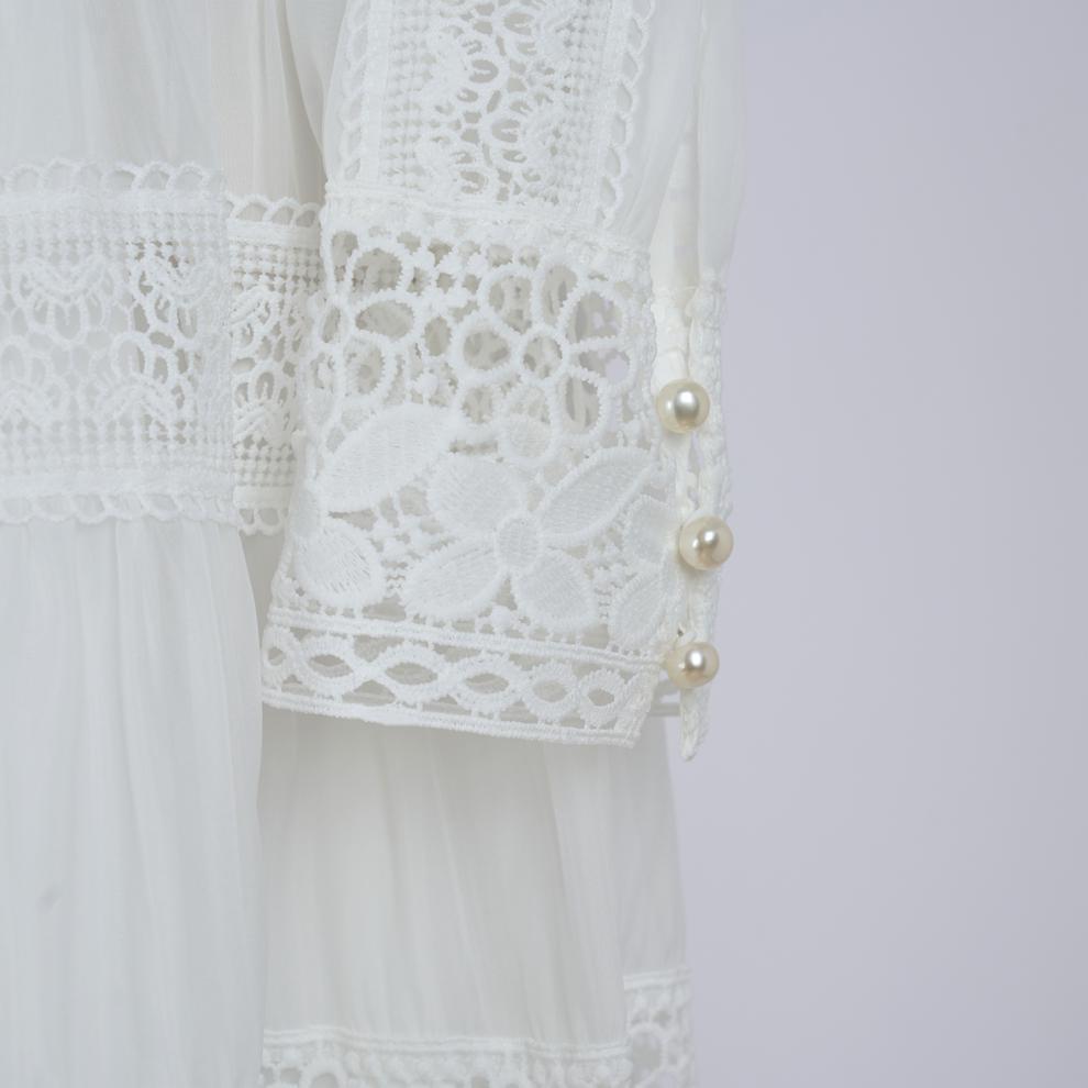 Kamara Enchanting White Lace Maxi Dress - Elegant Long Sleeve Tiered Gown
