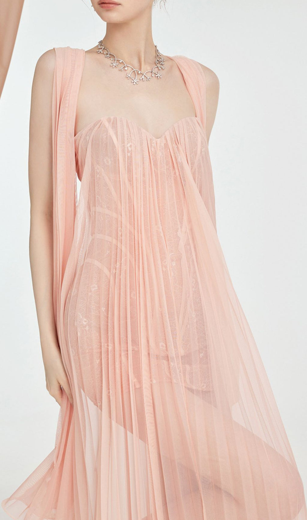 Fintan Pink Strapless Mesh Lace Maxi Dress