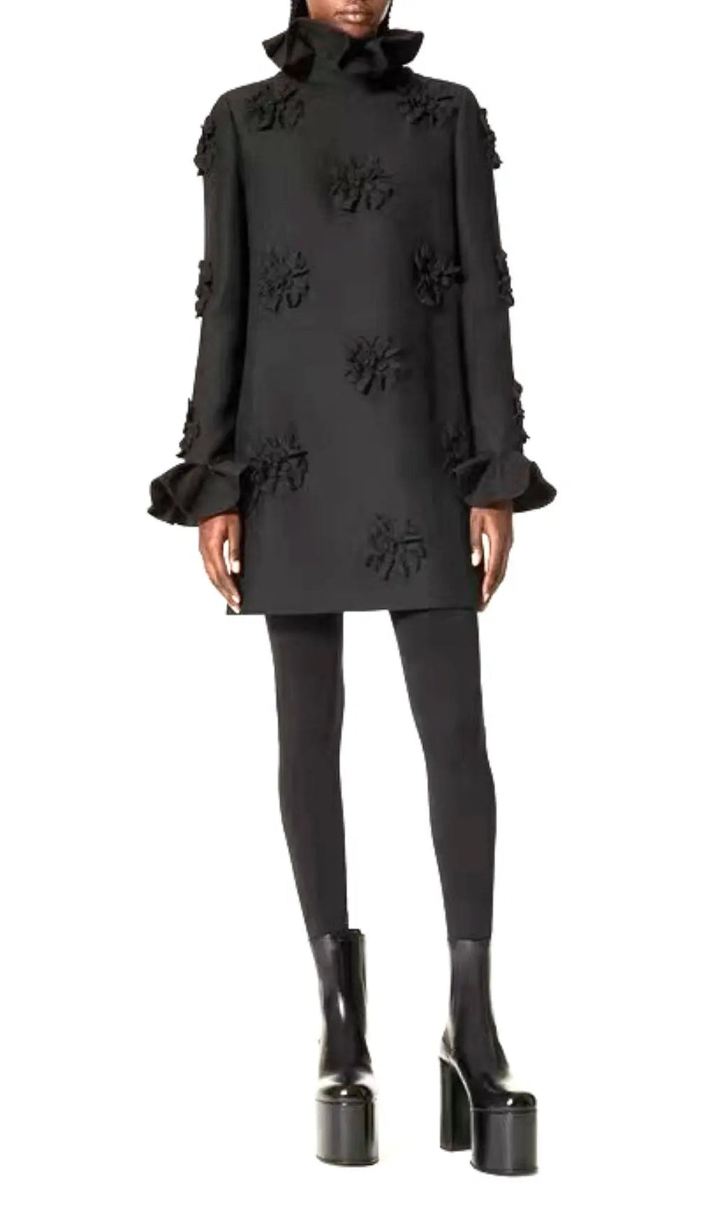 Acelin Black Flower Embellished Mini Dress