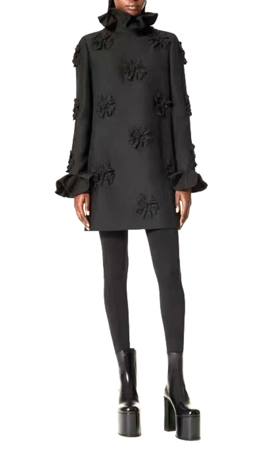 Acelin Black Flower Embellished Mini Dress