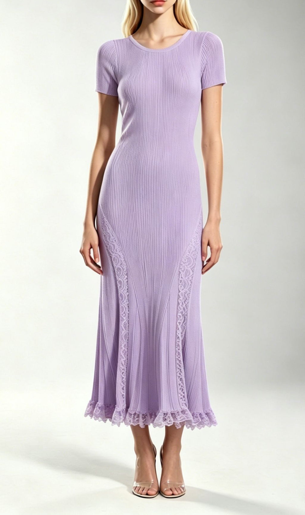 Kinzy Purple Short Sleeve Lace Midi Dress